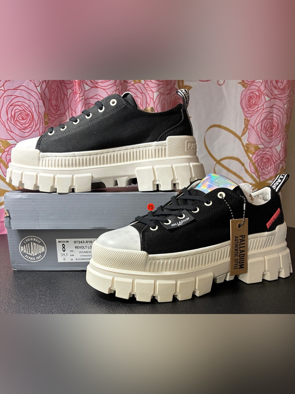 Palladium Black Canvas Platform Revolt Low Sneakers with Cream Soles